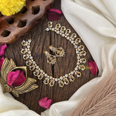 Vriksham Exquisite Floral Peacock AD Stone Short Neckpiece-White-G17927